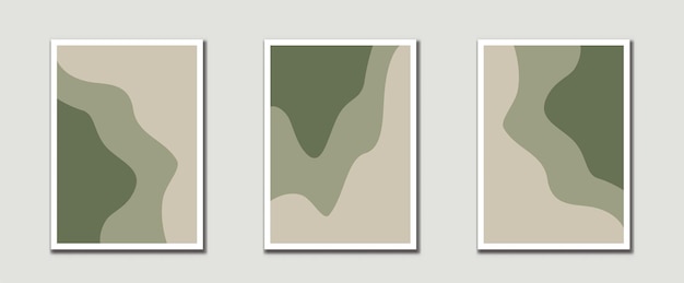 Vector sage green mid century modern art prints with organic natural shape