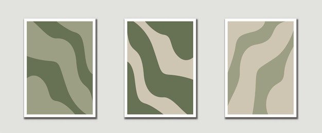 Vector sage green mid century modern art prints with organic natural shape