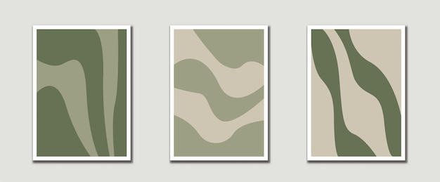 Vector sage green mid century modern art prints with organic natural shape