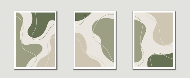 Vector sage green mid century modern art prints with organic natural shape