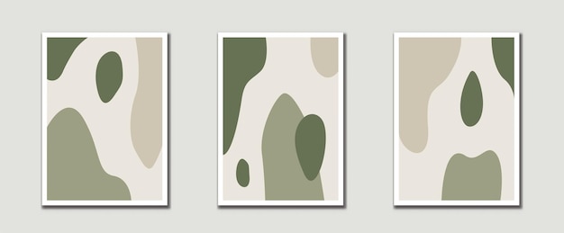 Vector sage green mid century modern art prints with organic natural shape