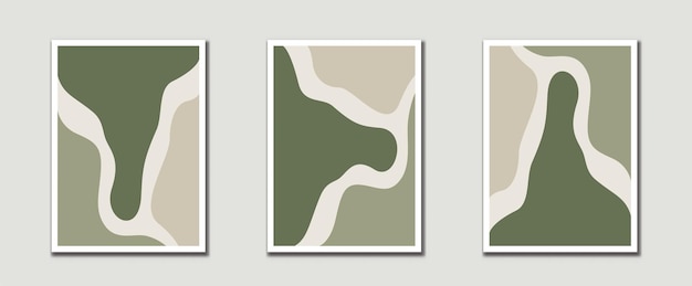 Vector sage green mid century modern art prints with organic natural shape