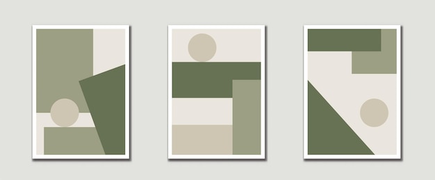 Sage green mid century modern art prints with organic natural shape