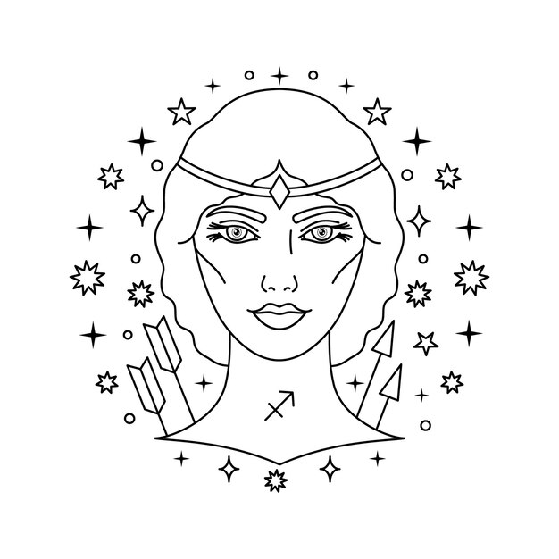 Saggitarius zodiac sign in line art style on white background