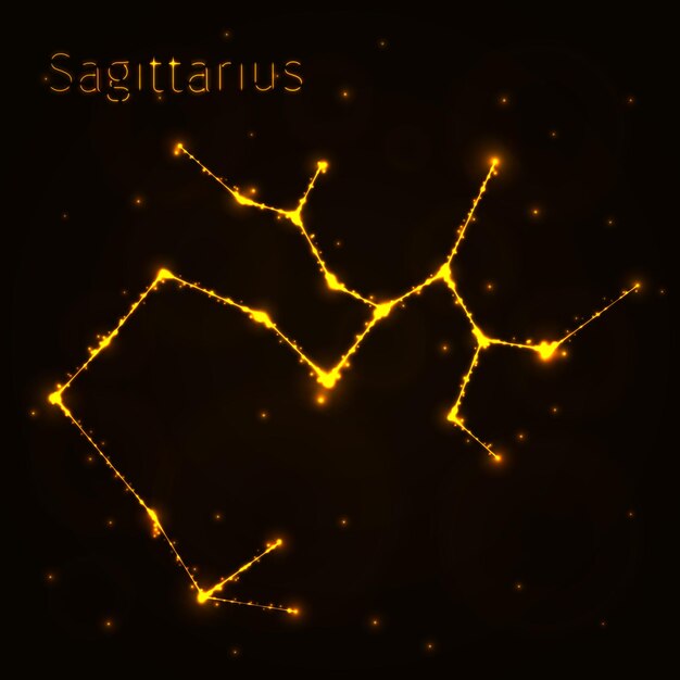 Sagittarius Illustration Icon Lights Silhouette on Dark Background Glowing Lines and Points