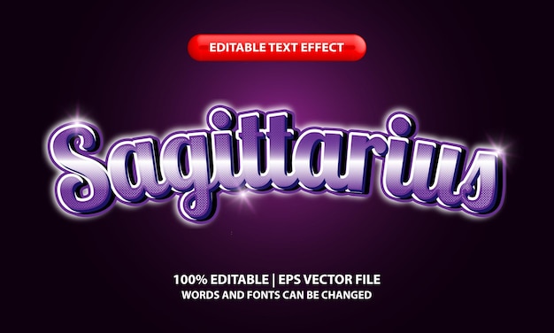 Sagittarius zodiac editable text effect style - 3D Lettering Style with glowing purple gradient