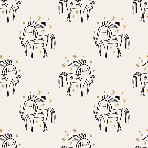 Sagittarius zodiac kentaurus boho vector artistic abstract modern seamless pattern