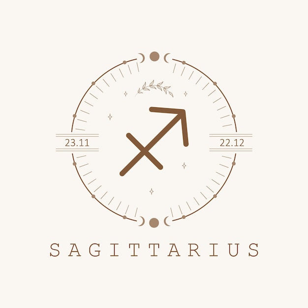 Sagittarius Zodiac sign in boho style Astrological icon isolated on white background