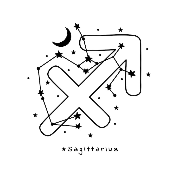 Vector サギタリウス・ゾディアック・サイン - 白い背景のベクトルアートに星月星座が描かれています