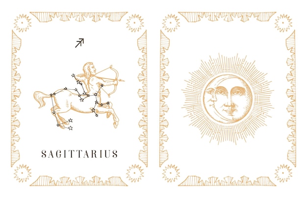 Sagittarius zodiac symbol on old horoscope card