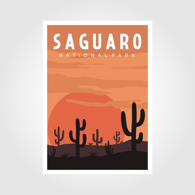 Vettore illustrazione vettoriale del poster retrò del parco nazionale del saguaro