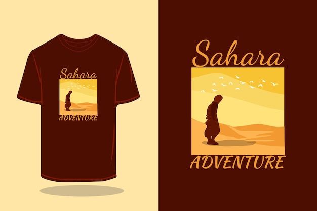 Progettazione di mockup di t-shirt con grafica vettoriale avventura nel sahara