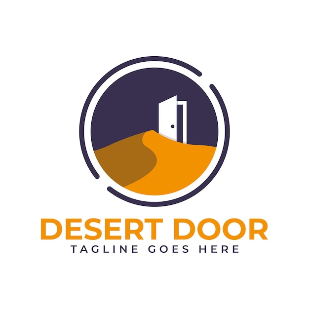 Sahara gateway logo ontwerp concept vector sjabloon woestijn deur