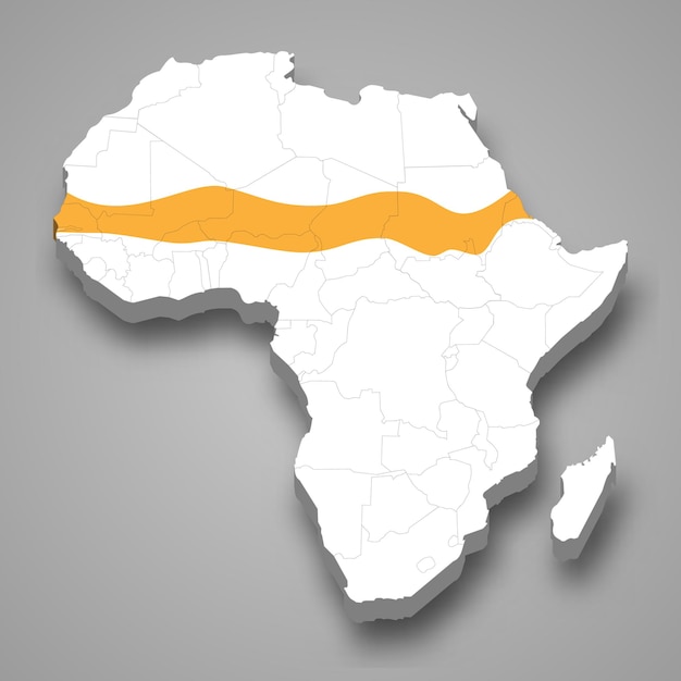 Vector sahel region location within africa 3d map