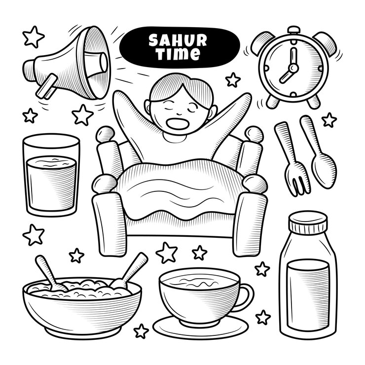 Vector sahur time hand drawn doodle elements illustration