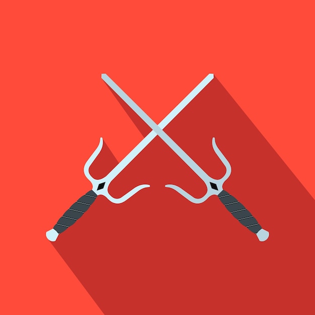 Sai weapon flat icon on a red background