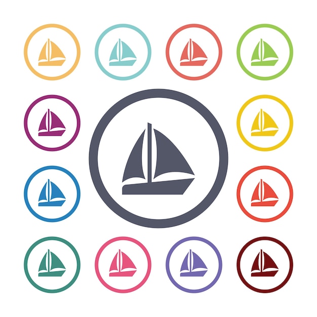 Sail boat flat icons set