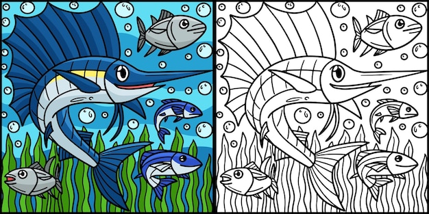 항해 물고기 색칠 페이지 컬러 그림