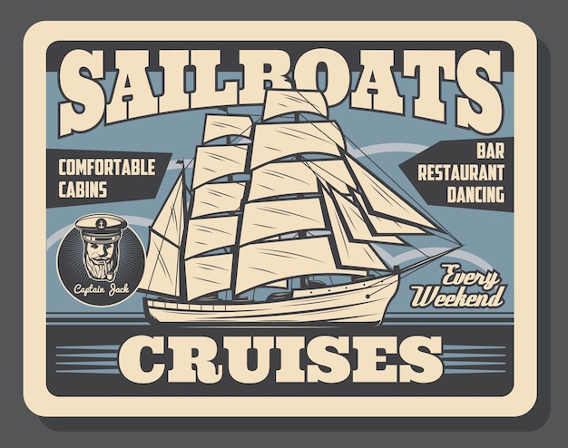 Vector sail ship cruise and marine travel vector