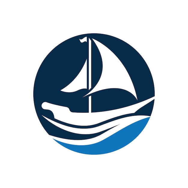 Sailboat boat on sea ocean wave with logo design