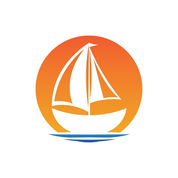 Sailboat boat on sea ocean wave with logo design