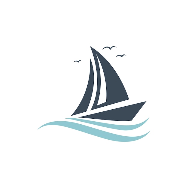 Sailboat boat on sea ocean wave with logo design