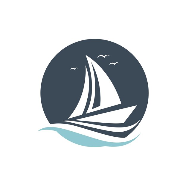 Vector sailboat boat on sea ocean wave with logo design