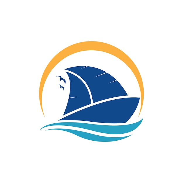 ロゴデザインの海海の波のヨットボート