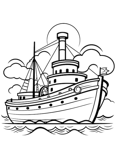 Vector sailboat coloring page black and white vector illustration