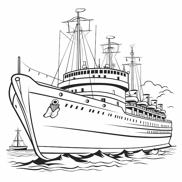 Vector sailboat coloring page black and white vector illustration