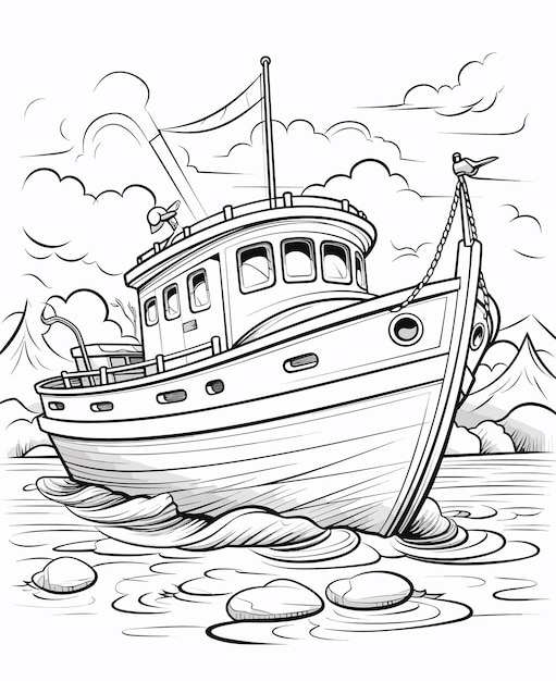 Vector sailboat coloring page black and white vector illustration