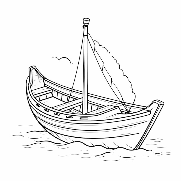 Sailboat coloring page black and white vector illustration