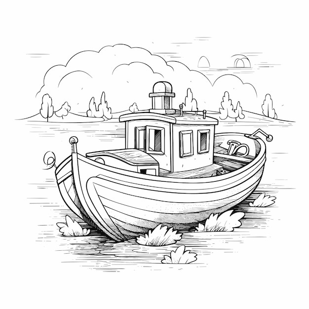 Vector sailboat coloring page black and white vector illustration