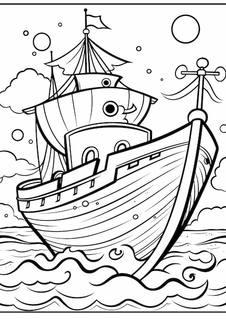 Vettore barca a vela da colorare pagina illustrazione vettoriale in bianco e nero