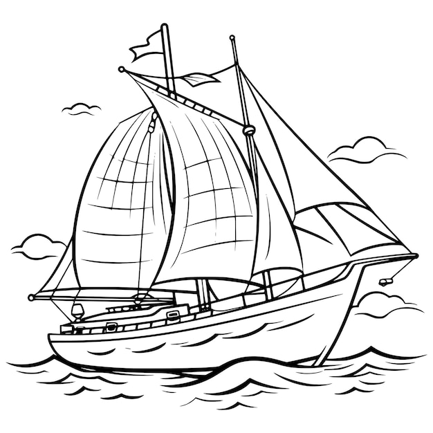 Vettore pagina da colorare di barca a vela per bambini