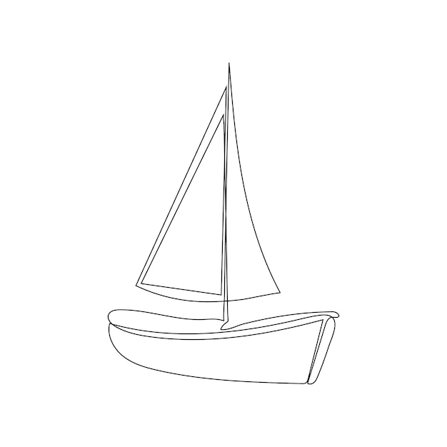 Sailboat continuous one line drawing of outline vector illustration