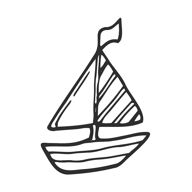 Парусник, нарисованный вручную, иконка, концепция путешествия на лодке и водный транспорт на яхте