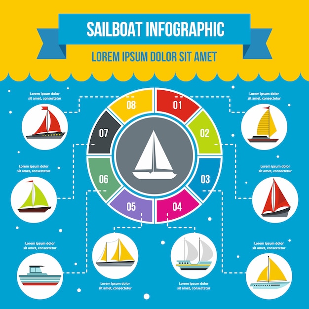 Vector sailboat infographic template, flat style