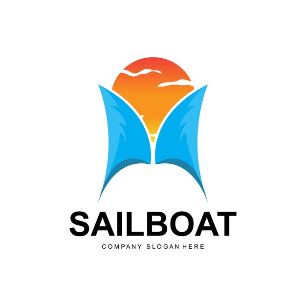 sailboat logo design fishing boat illustration company brand vector icon