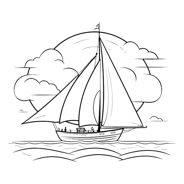 Vector sailboat on the sea hand drawn sketch