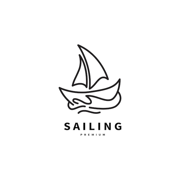 Sailboat and wave sea ocean logo design with line art style vector illustration