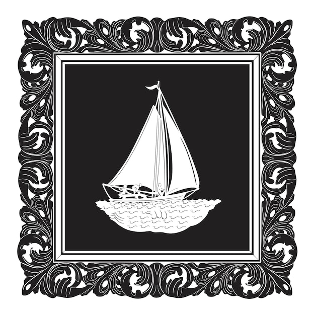 Sailboat with old frame handmade silhouette collection