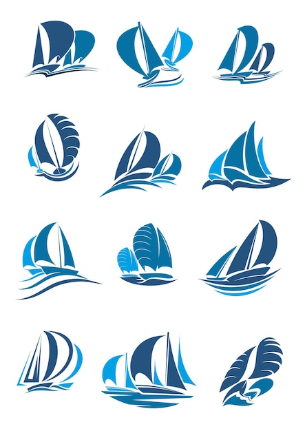 Sailboat yacht and sailing ship with wave icon