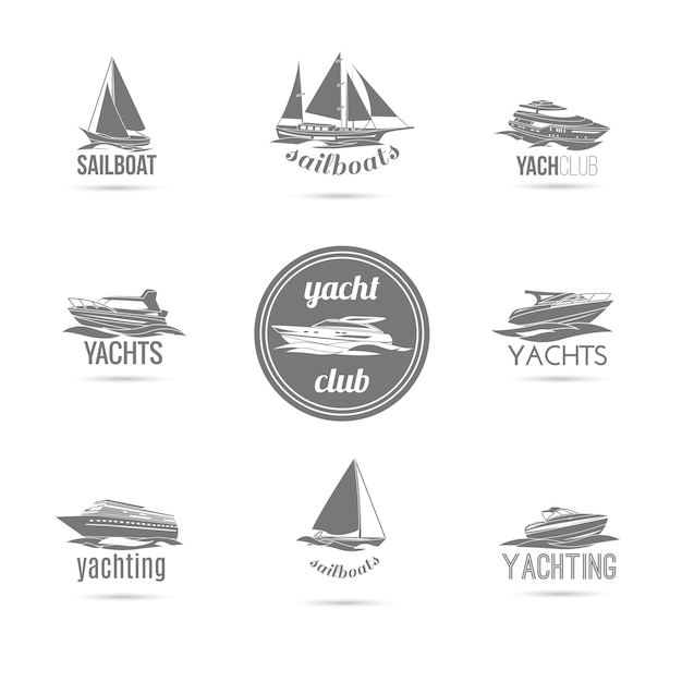 Sailboat and yachts silhouettes set