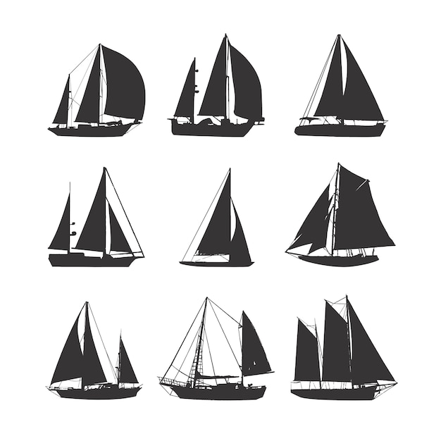 Vector sailboats silhouettes collection.