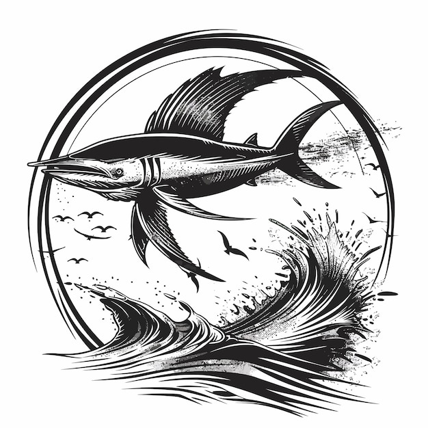 Vector sailfish_jumping_retro_style_vector_illustratie