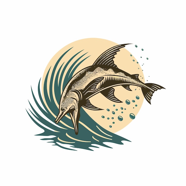 sailfish_jumping_retro_style_vector_Illustration