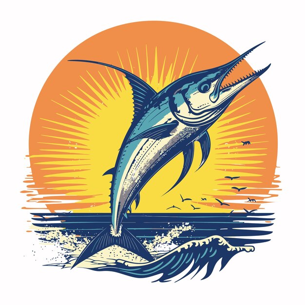 Vector sailfish_jumping_retro_style_vector_illustration