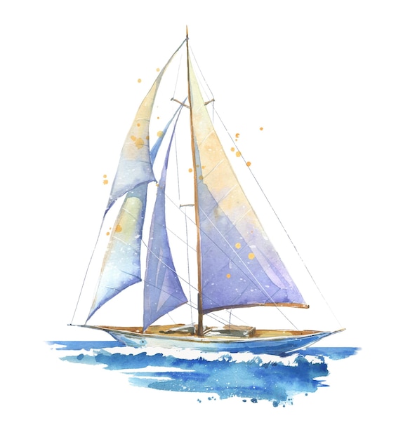 sailing boat, hand painted watercolor illustration