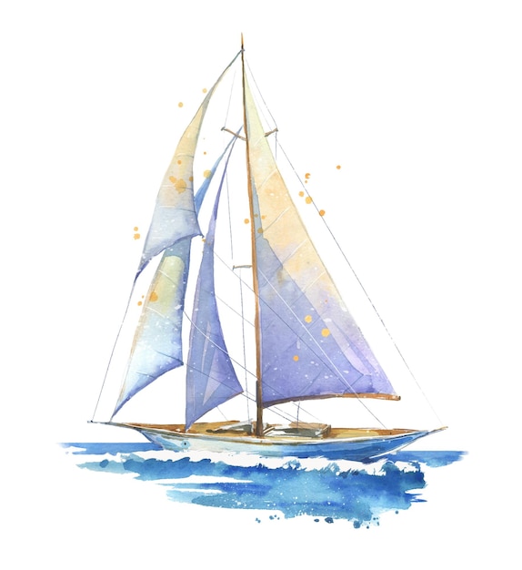 Vector sailing boat, hand painted watercolor illustration